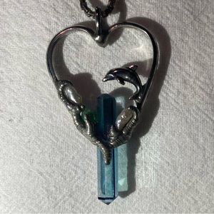 Beautiful one of a kind dolphin, fresh water pearl and crystal in silver heart